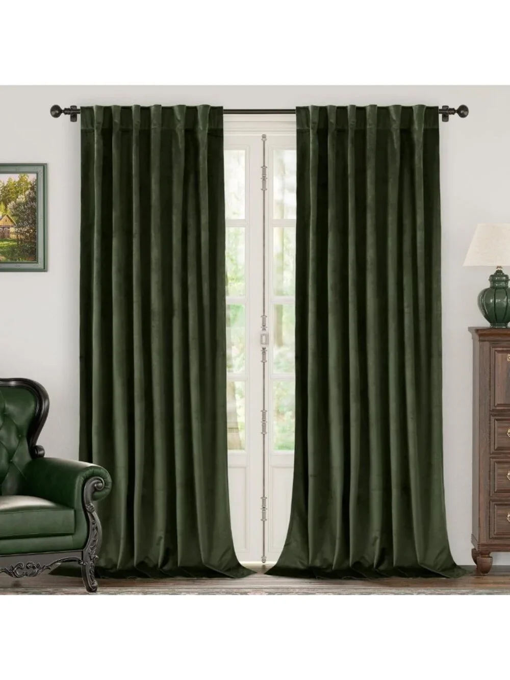Olive Green Velvet Blackout Curtains, 52x84 Inch, Set of 2 Panels for Privacy